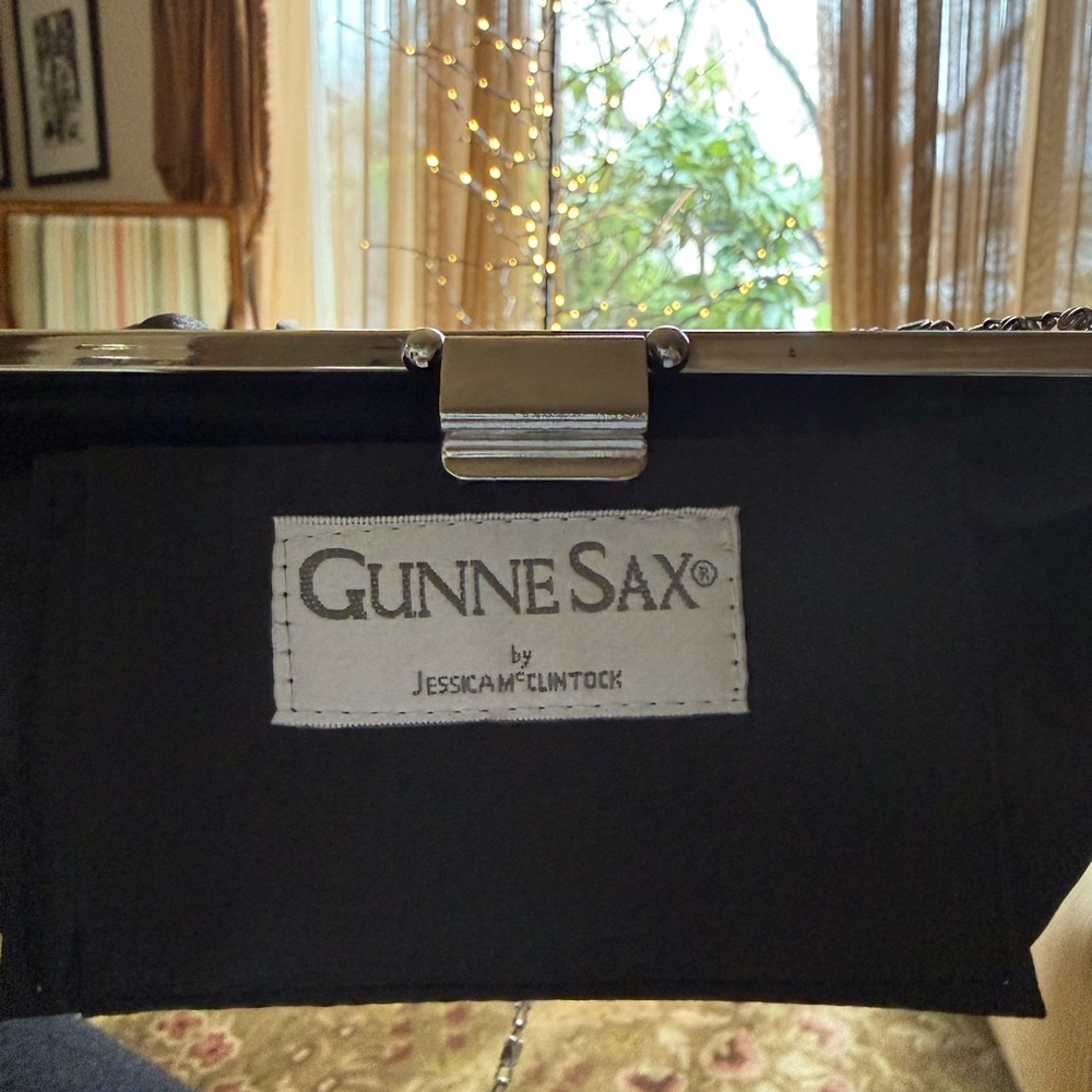 Gunne Sax Jessica McClintock Black Clutch with Silver Hardware Vintage - Picture 3 of 12